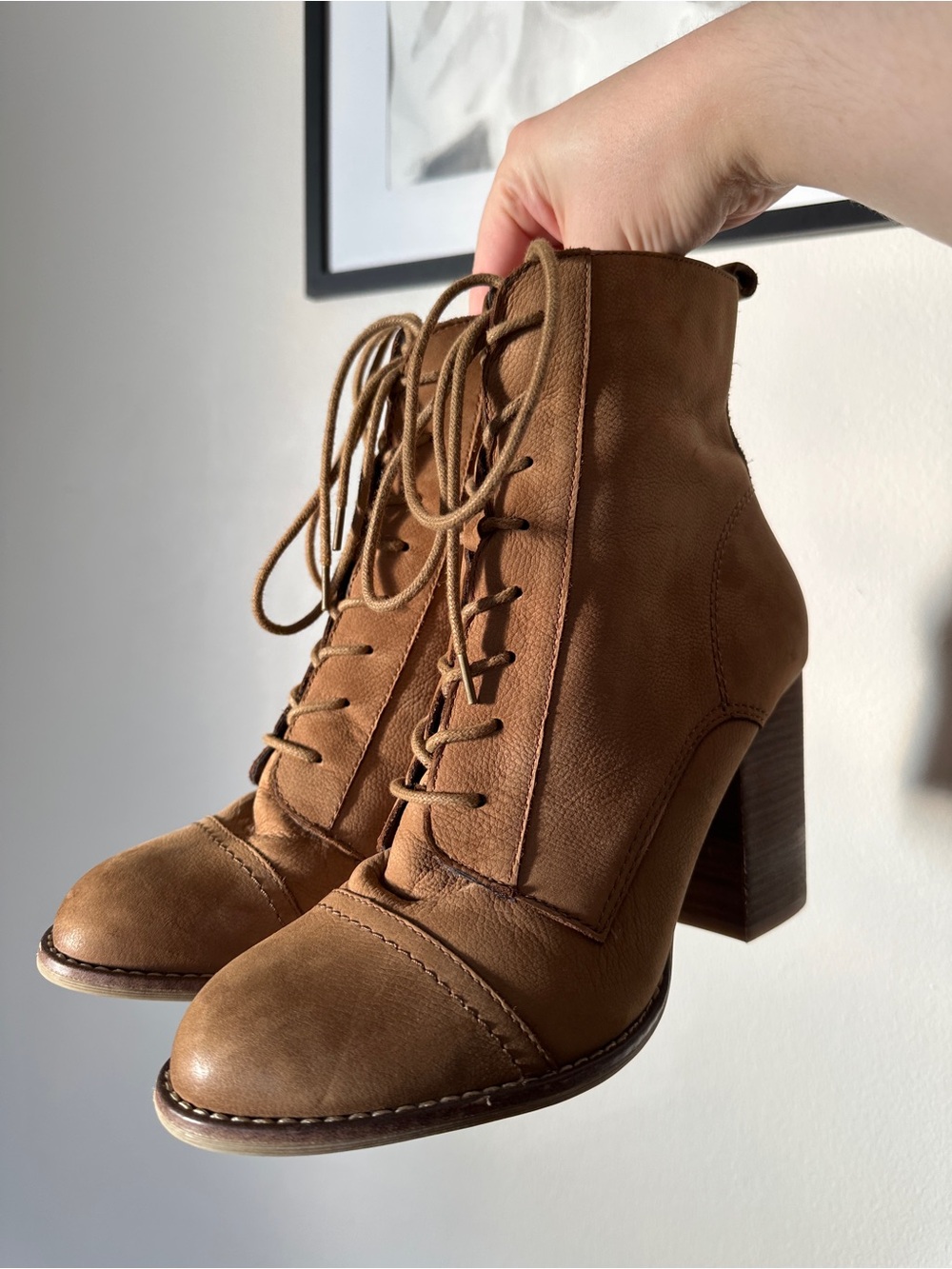 Aldo Brown Lace-Up Stacked Heel Ankle Boots - Picture 12 of 16